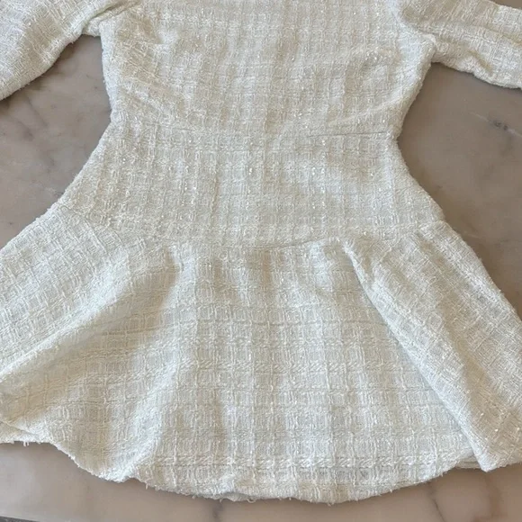 ZARA White Boucle Tweed Peplum Side Gold Button Structured Mini Dress Sz S NWOT - Picture 10 of 14